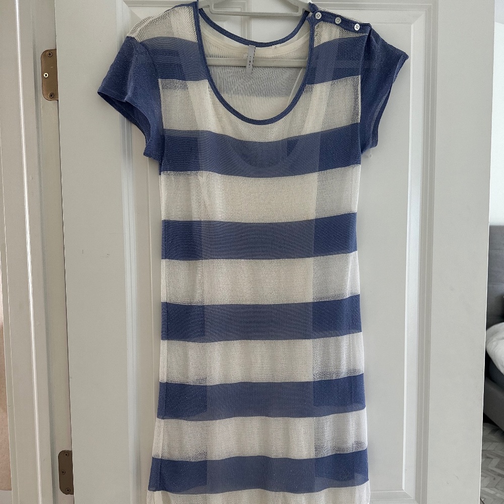 IISLI Striped Dress in Ocean Blue and White Sheer Layered